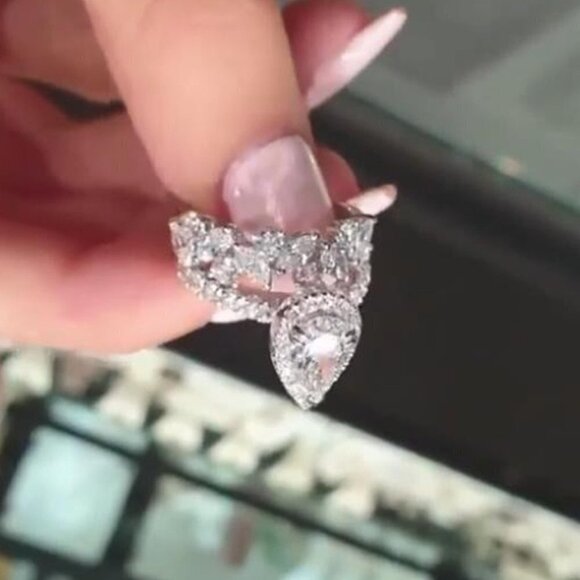 💞925 Silver Plated Water Drop Shaped Cubic Zirconia Ring, MARR9473 - Picture 7 of 7